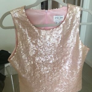 Pale pink sequin top by Oscar de la Renta